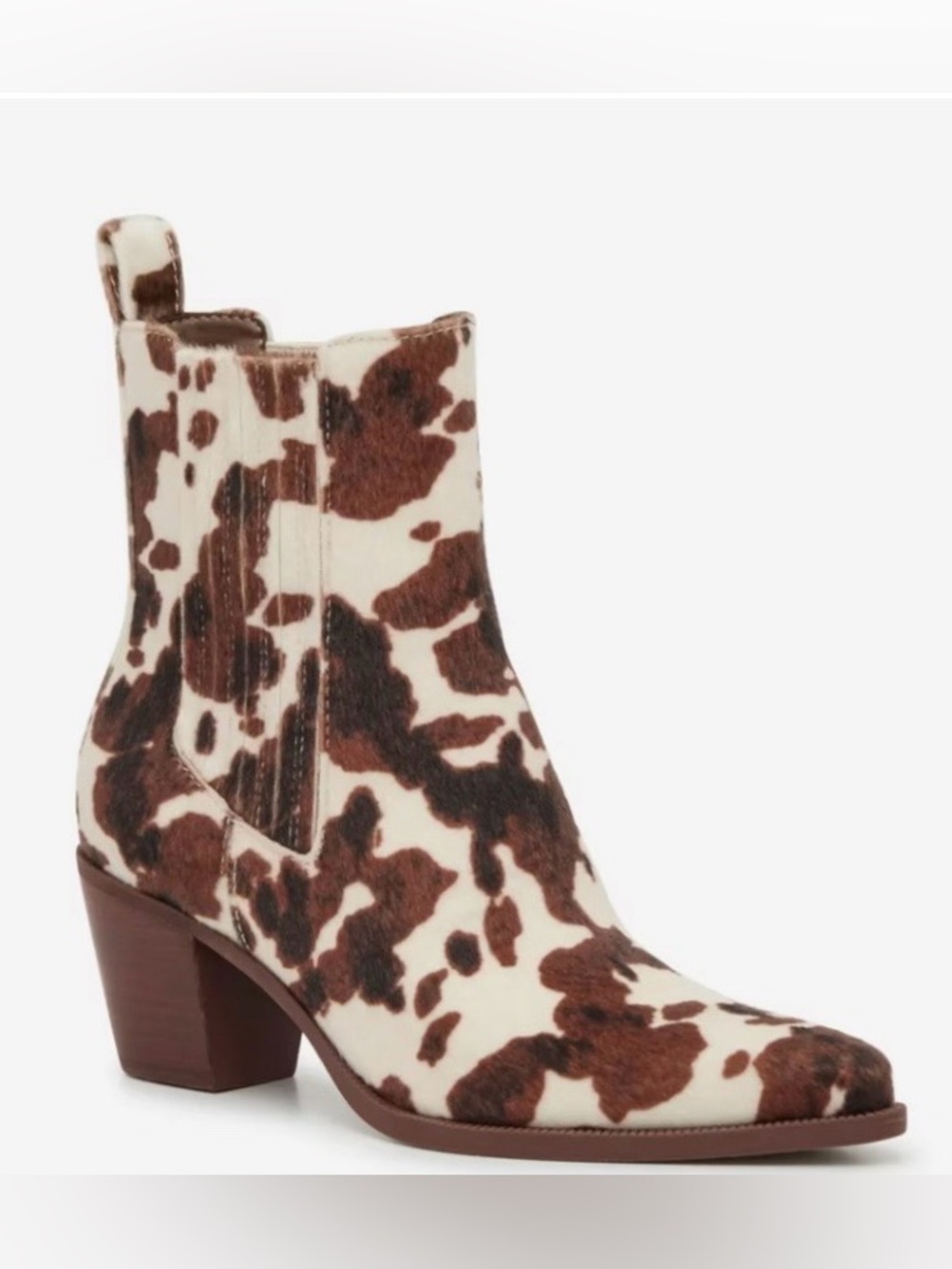 Dolce Vita Brown and Cream Cow-Print Steffi Bootie. Size 6.5